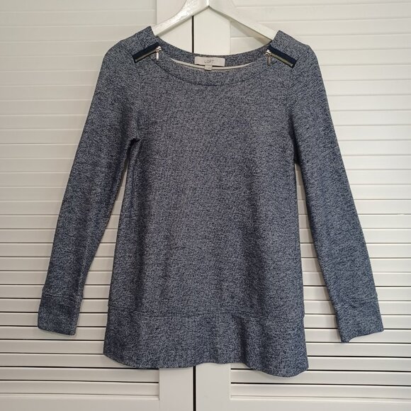 LOFT Top French Terry Pullover Shoulder Zipper Detail Womens Medium - Picture 1 of 8
